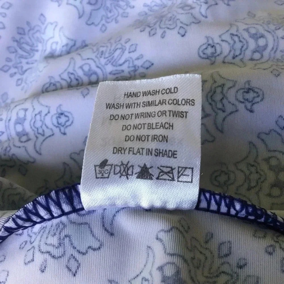 Cabana Life navy aqua print tunic shift dress keyhole pockets 3/4 sleeve M - Picture 6 of 7